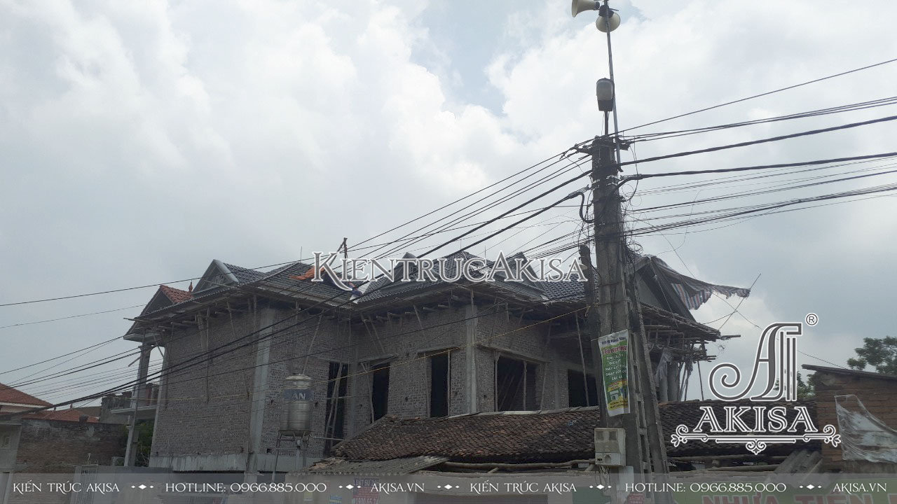 hình ảnh thi công biệt thự 1 tầng mái Nhật phong cách tân cổ điển tại Vĩnh Phúc