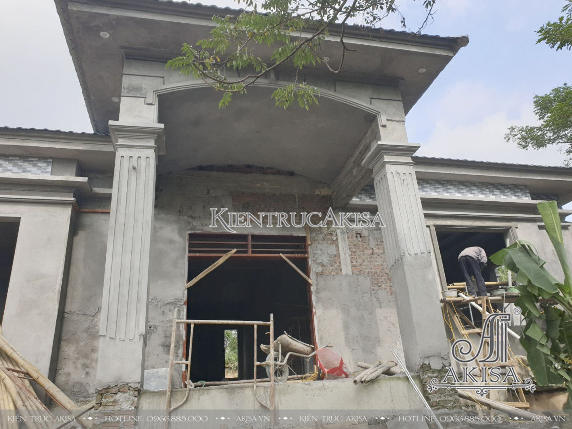 hình ảnh thi xông xây dựng biệt thự 1 tầng phong cách tân cổ điển tại Vĩnh Phúc