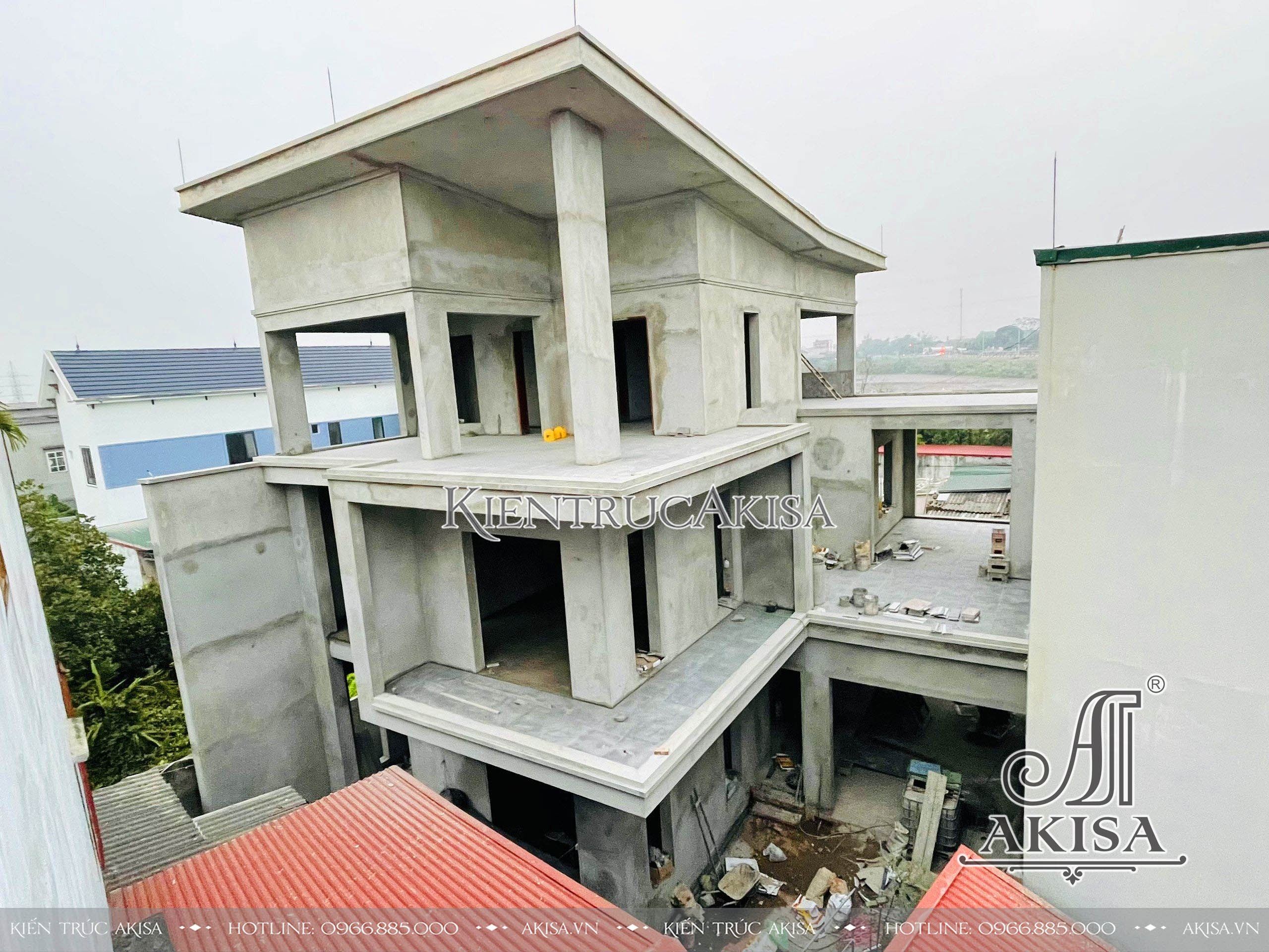 hình ảnh thi công xây dựng biệt thự gia đình 3 tầng hiện đại tại Bắc Ninh