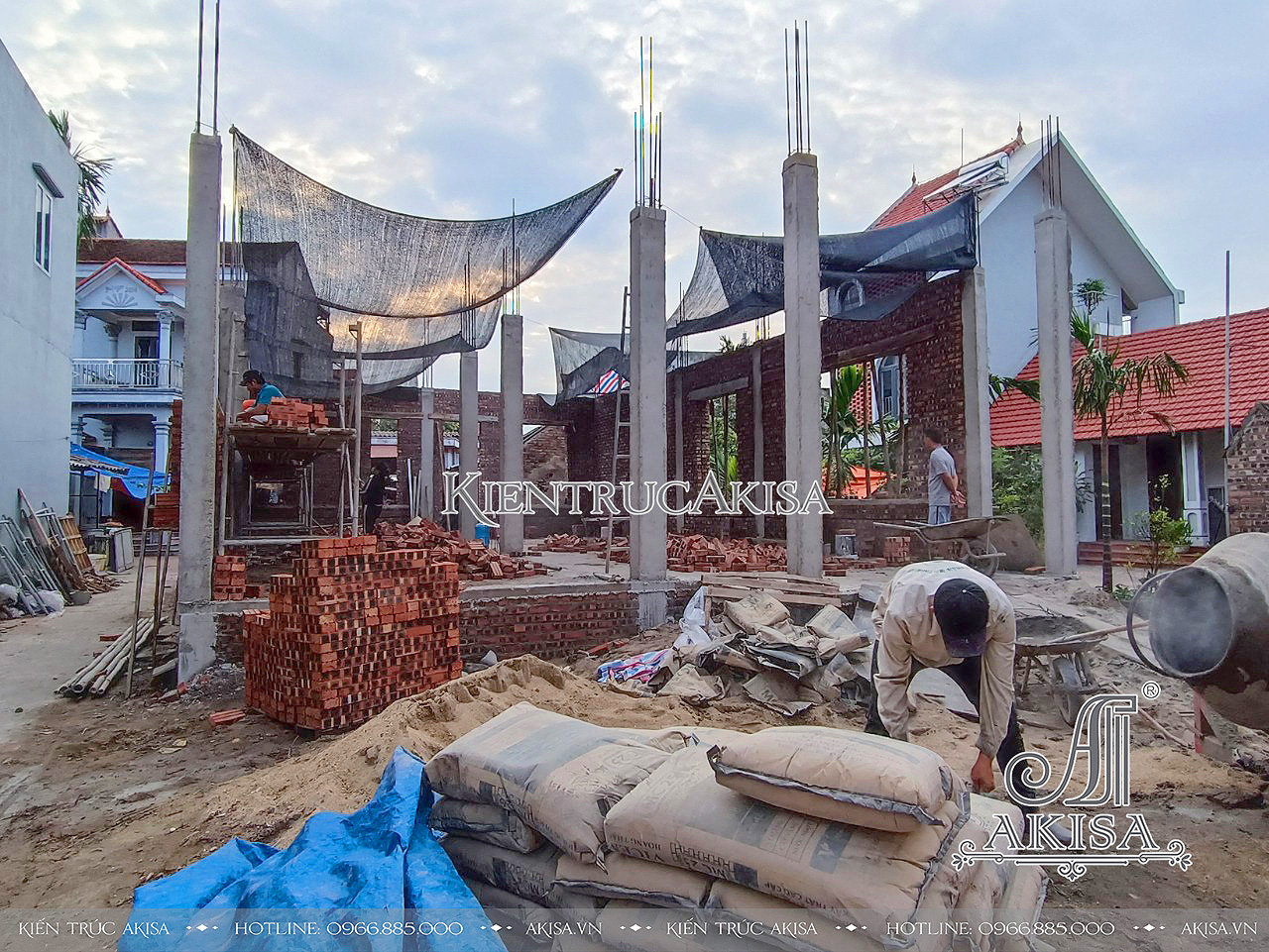 hình ảnh khởi công xây dựng biệt thự 3 tầng tân cổ điển tại Hà Nội