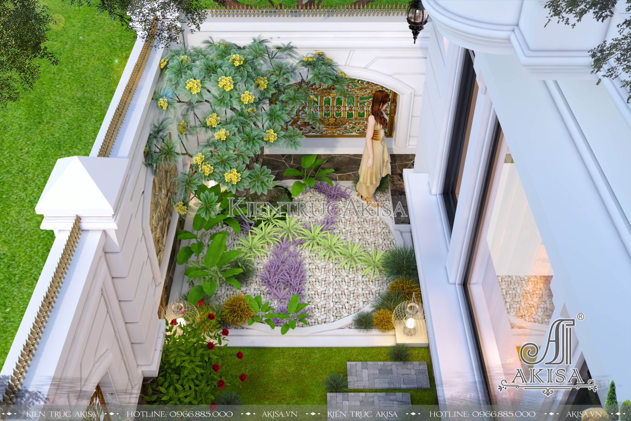 Sân vườn mẫu biệt thự 2 tầng 3 phòng ngủ phong cách châu Âu 