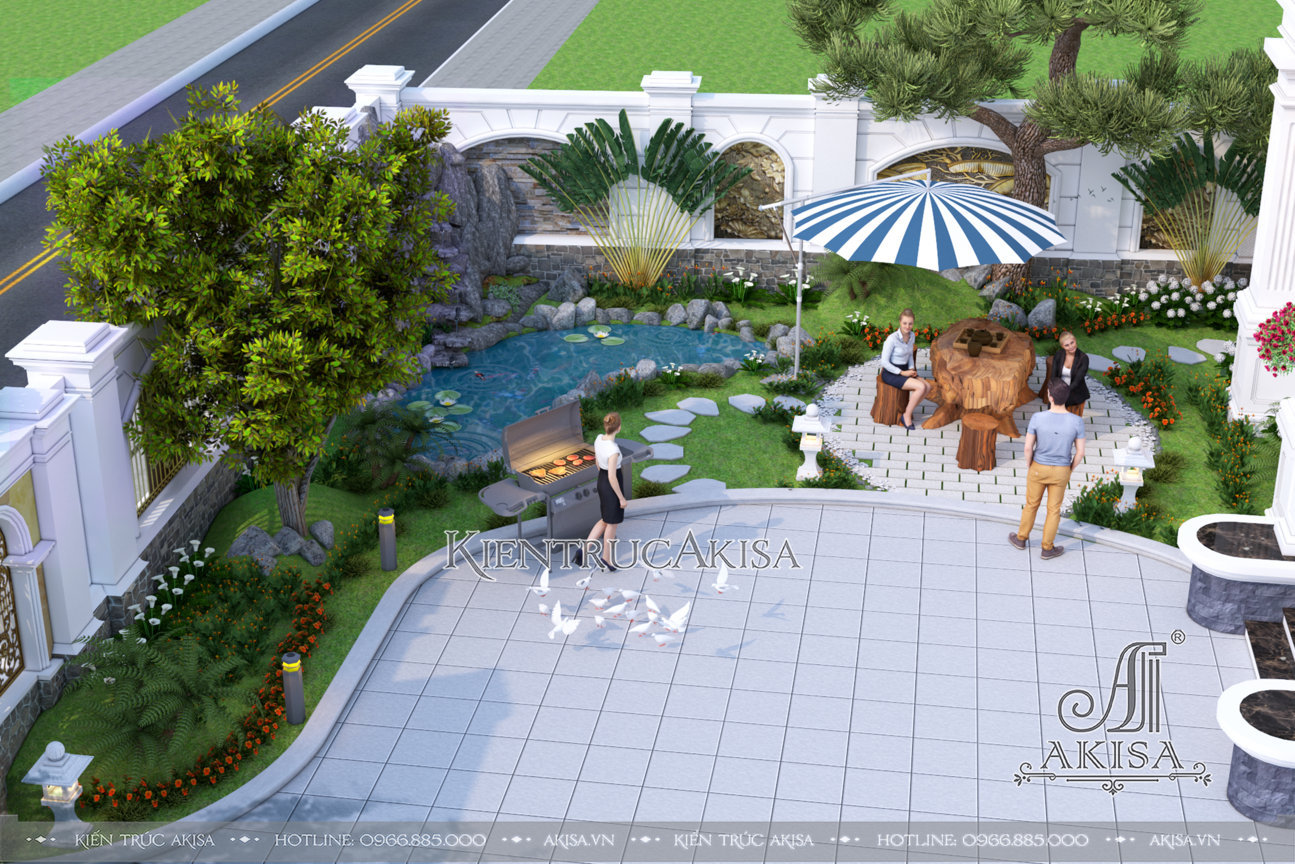 Thiết kế sân vườn đẹp dành cho biệt thự 3 tầng