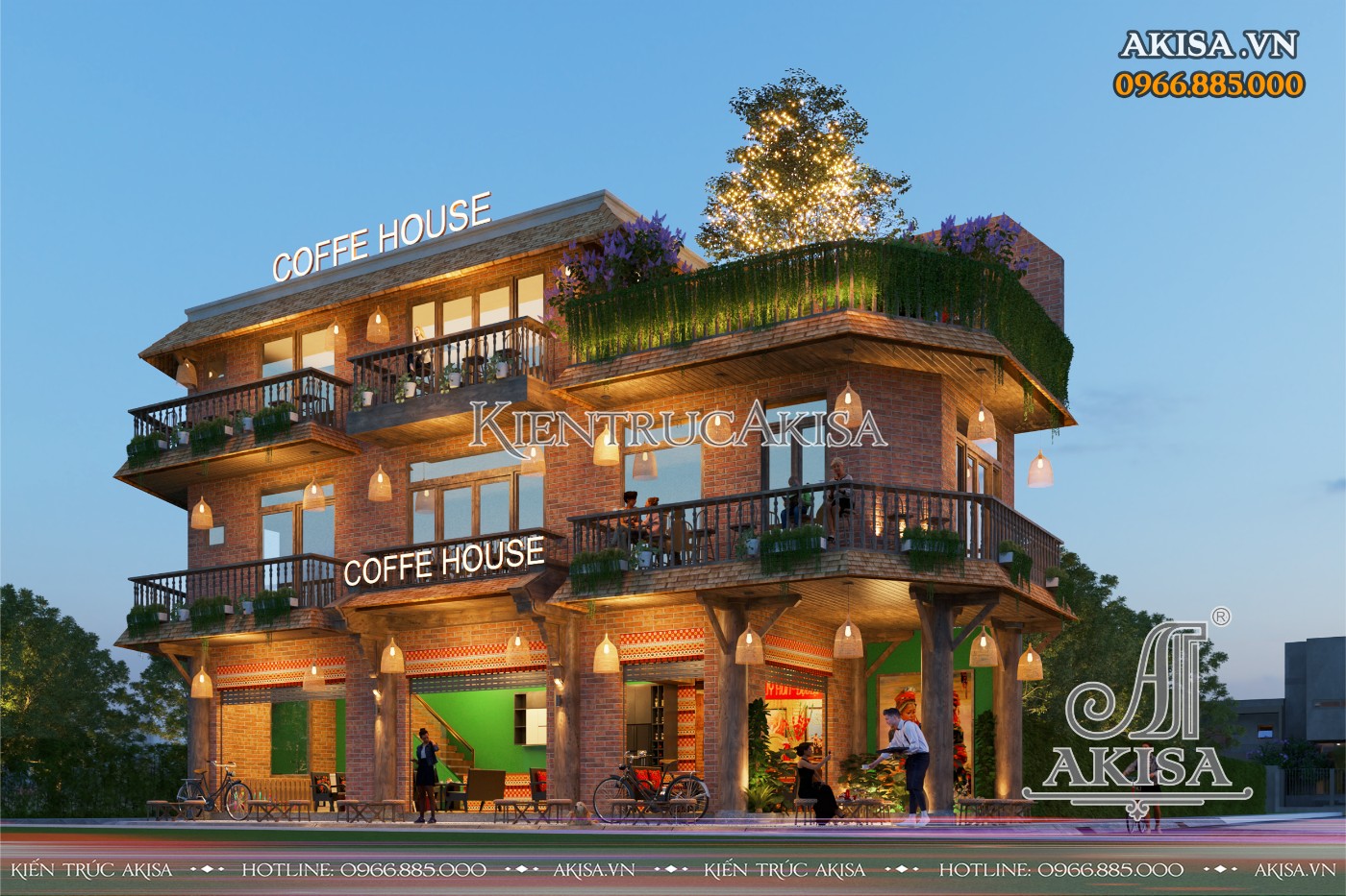 Thiết kế cửa hàng caffe 3 tầng