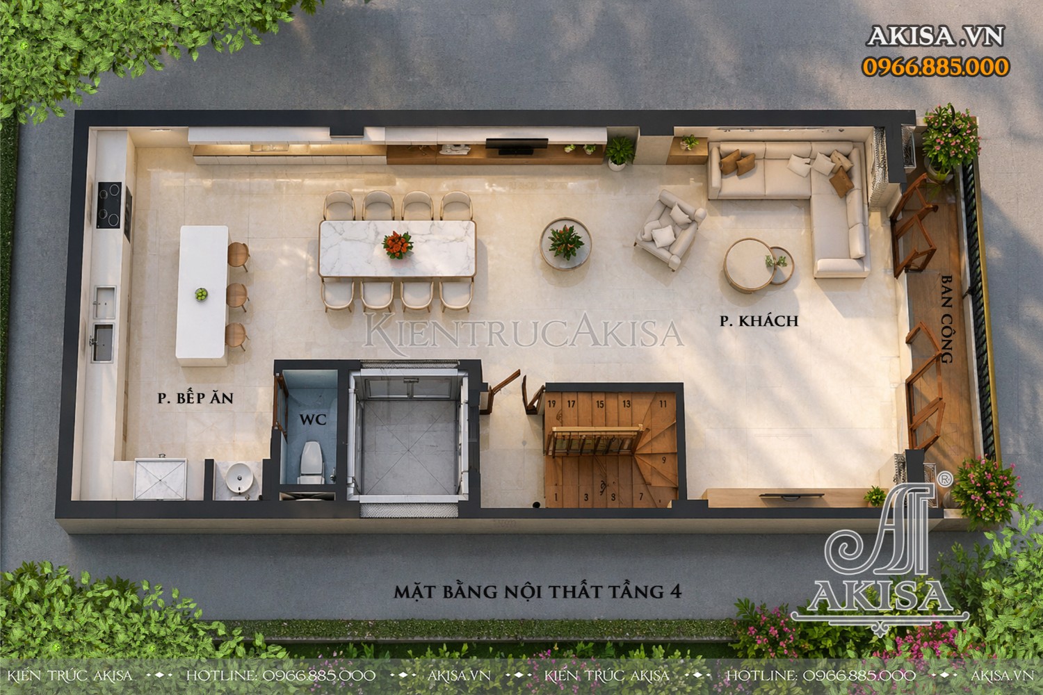 Mặt bằng nội thất tầng 4 mẫu thiết kế nhà phố kết hợp văn phòng