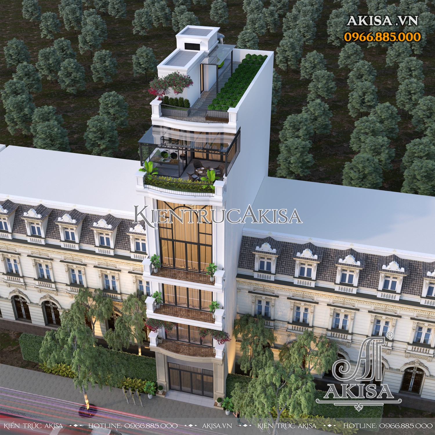 Tổng thể mẫu nhà phố 6 tầng tân cổ điển