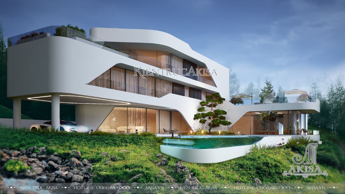 Thiết kế siêu biệt thự nghỉ dưỡng 3 tầng có bể bơi phong cách hiện đại