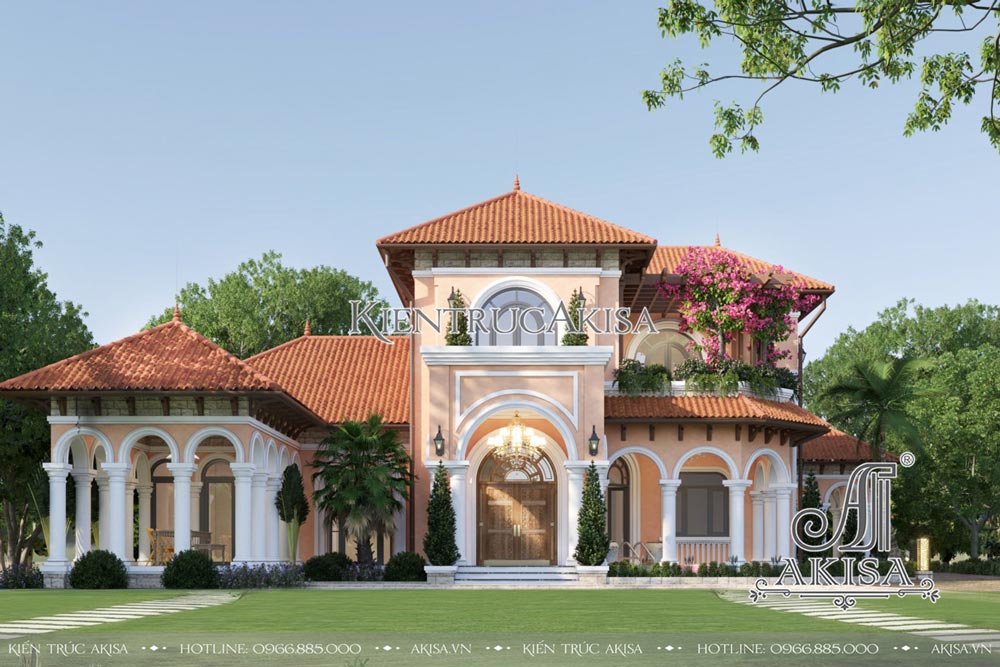 Thiết kế mặt tiền biệt thự kiểu Địa Trung Hải đẹp với những đường cong mềm mại, nhẹ nhàng