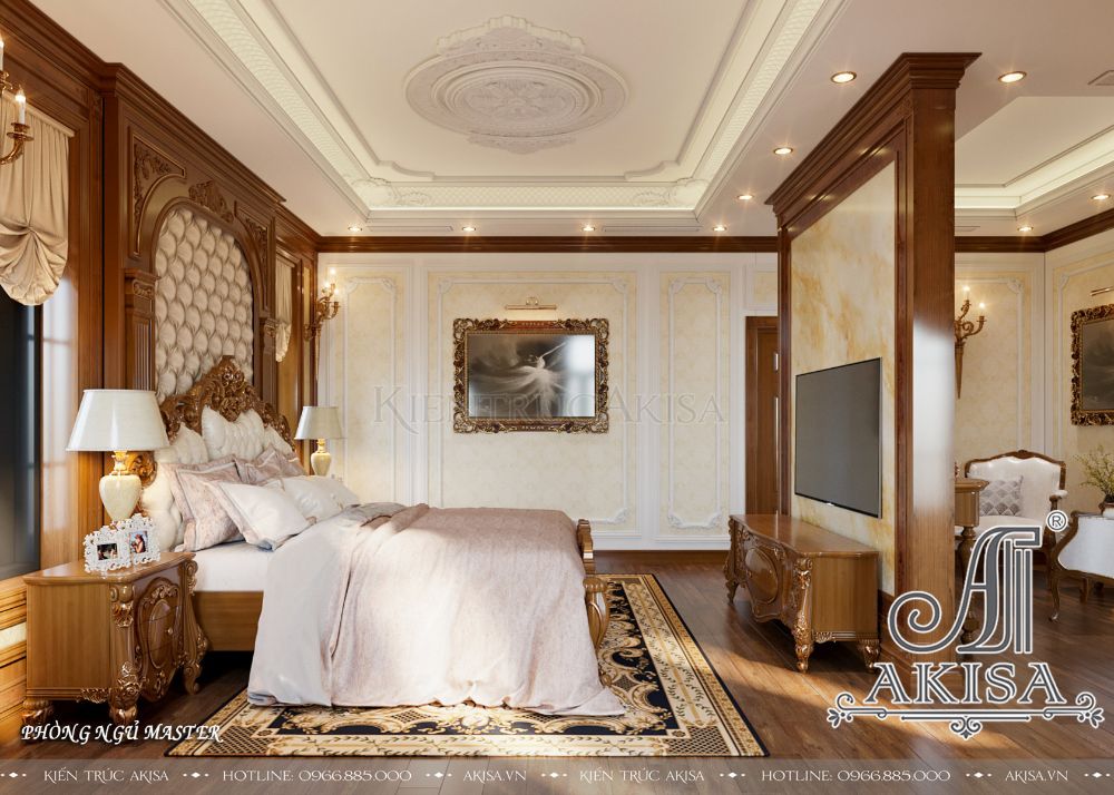 Phòng ngủ Master rộng rãi với gam màu vàng nhạt làm chủ đạo kết hợp màu nâu gỗ của sàn nhà mang đến cảm giác thoải mái, tiện nghi nhưng gần gũi, thư giãn