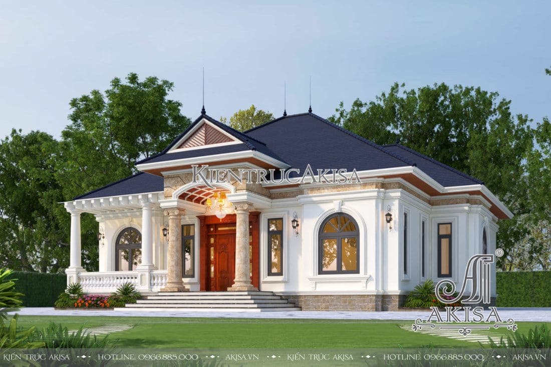 Mẫu nhà 1 tầng của gia đình ông Sơn thu hút người nhìn bằng vẻ đẹp sang trọng, tinh tế của kiến trúc tân cổ điển, màu sắc hài hòa và công năng tối ưu