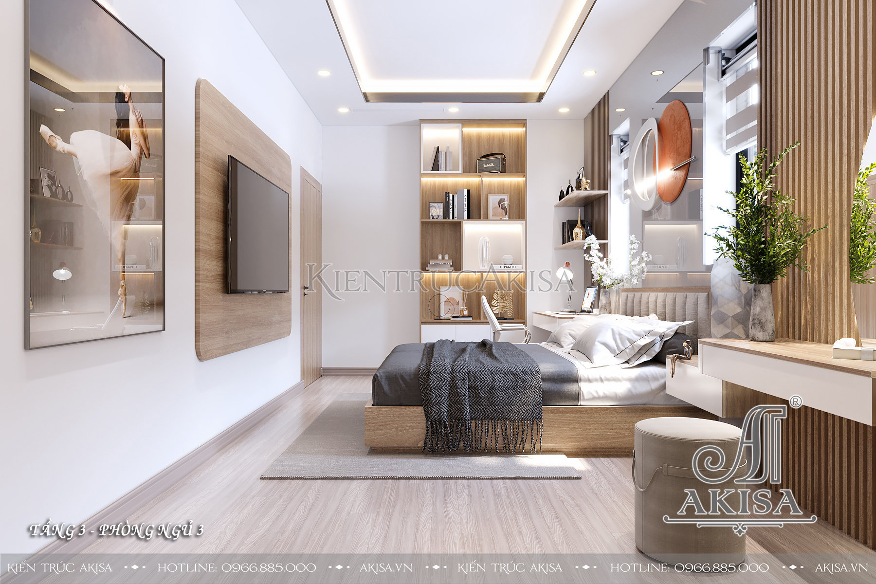 Thiết kế nội thất gỗ công nghiệp phong cách hiện đại - phòng ngủ