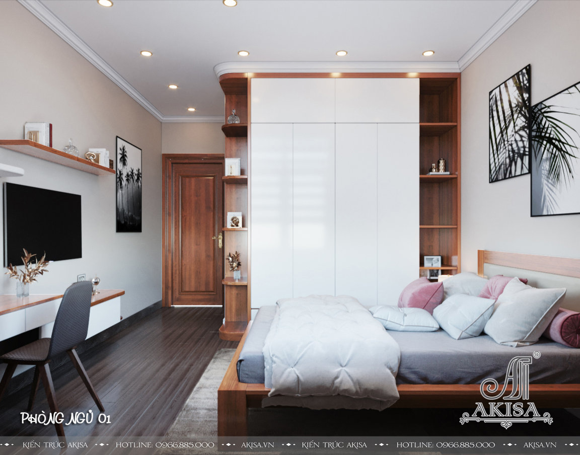 Phòng ngủ thiết kế tối giản theo phong cách hiện đại với các vật dụng nội thất sang trọng