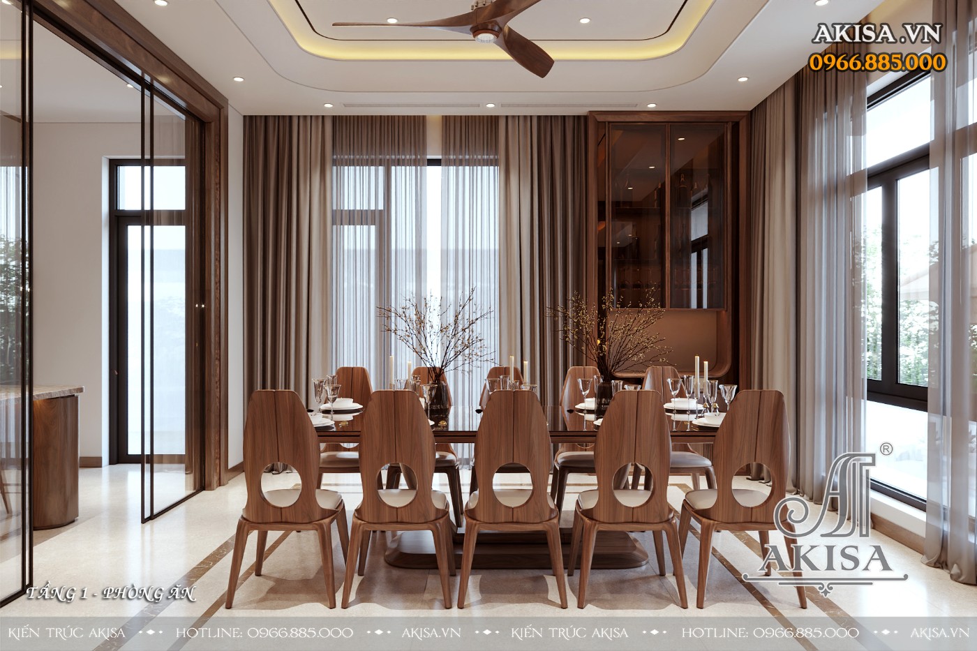 Nội thất gỗ óc chó phong cách hiện đại - Phòng bếp ăn