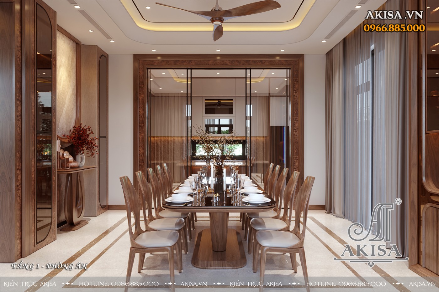 Nội thất gỗ óc chó phong cách hiện đại - Phòng bếp ăn