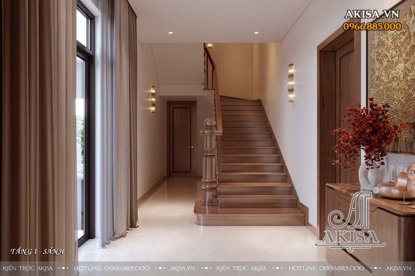 Nội thất gỗ óc chó phong cách hiện đại - Sảnh thang