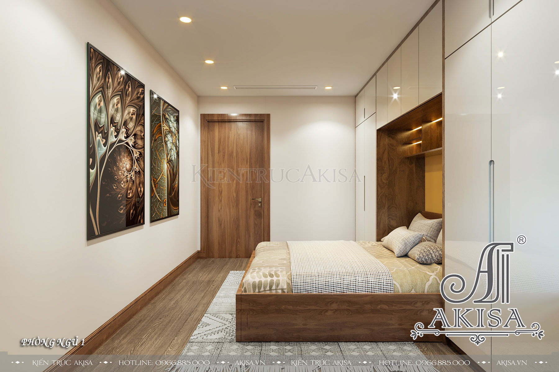 Thiết kế nội thất căn hộ chung cư phong cách hiện đại  - Phòng ngủ 01