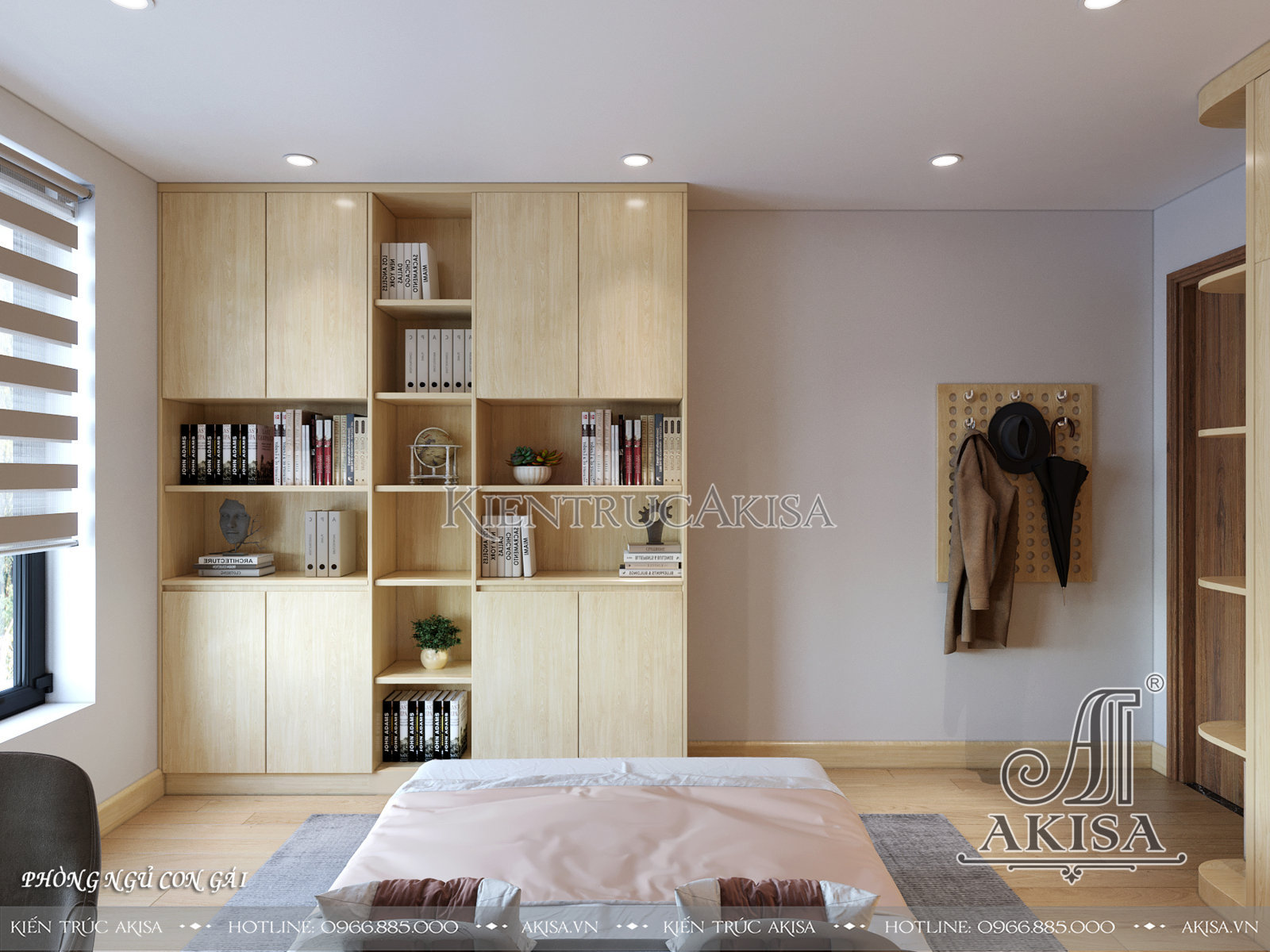 Mẫu nội thất chung cư gỗ sồi trắng kết hợp gỗ công nghiệp - Phòng ngủ