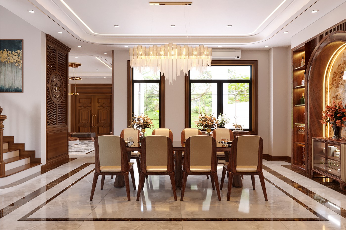Thiết kế nội thất hiện đại gỗ tự nhiên - Phòng bếp ăn