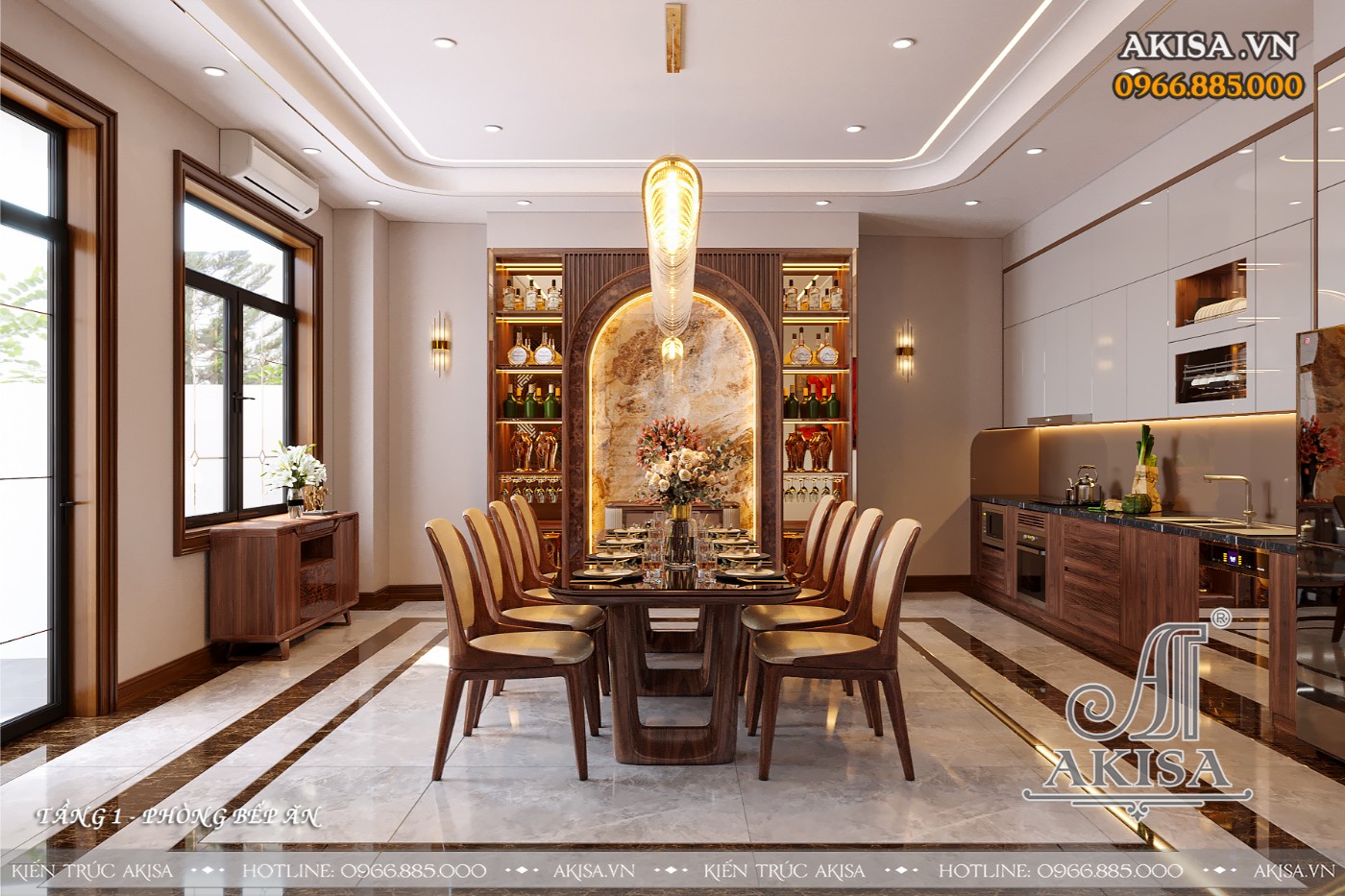 Thiết kế nội thất hiện đại gỗ tự nhiên - Phòng bếp ăn