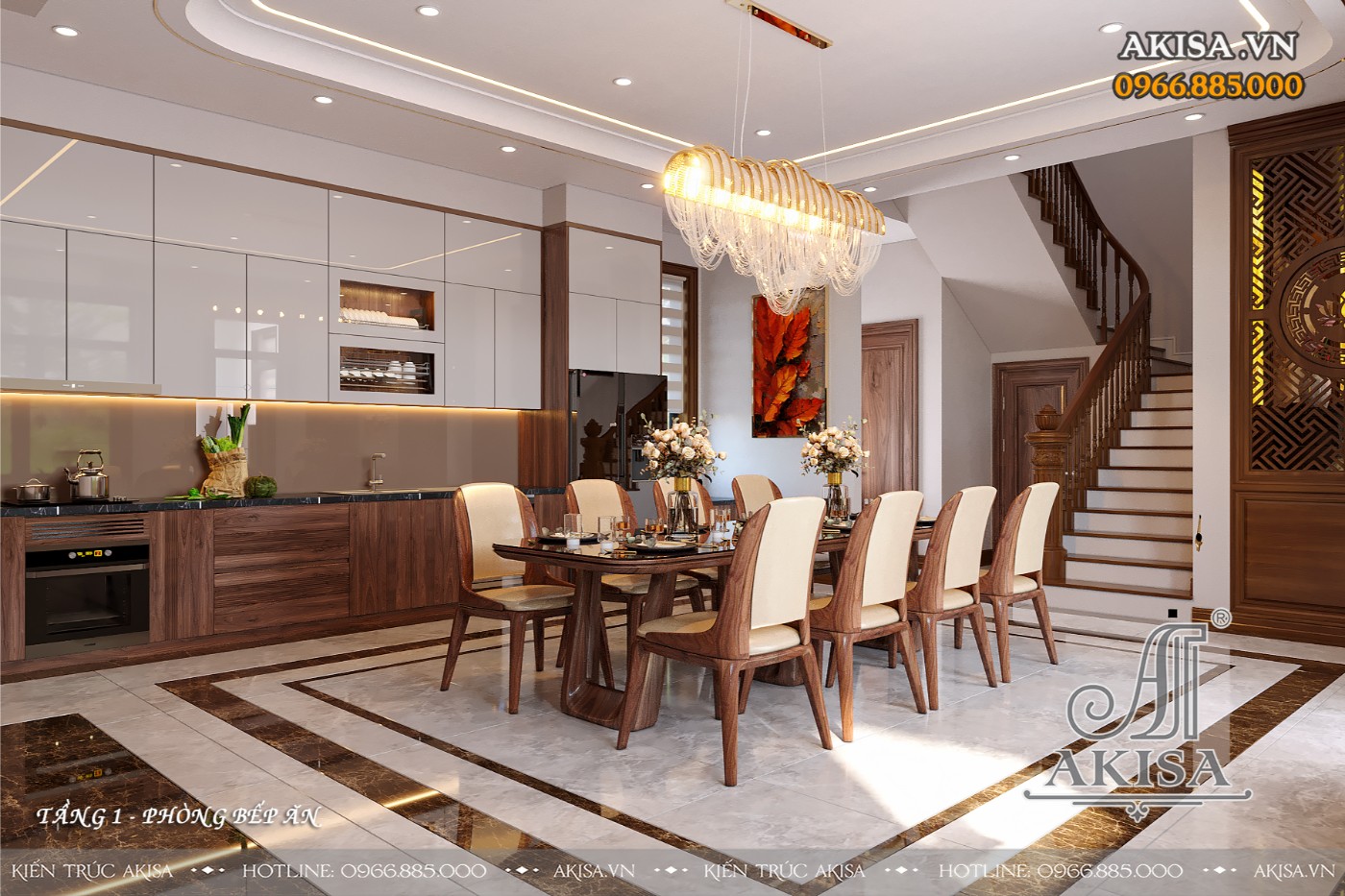 Thiết kế nội thất hiện đại gỗ tự nhiên - Phòng bếp ăn