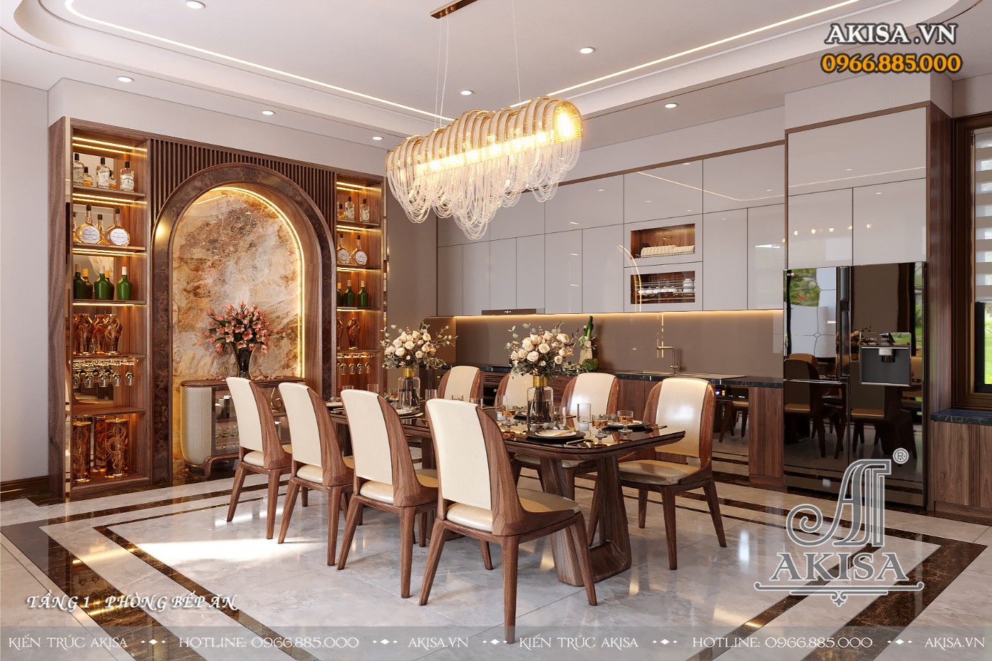 Thiết kế nội thất hiện đại gỗ tự nhiên - Phòng bếp ăn