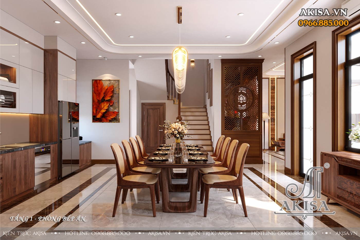 Thiết kế nội thất hiện đại gỗ tự nhiên - Phòng bếp ăn