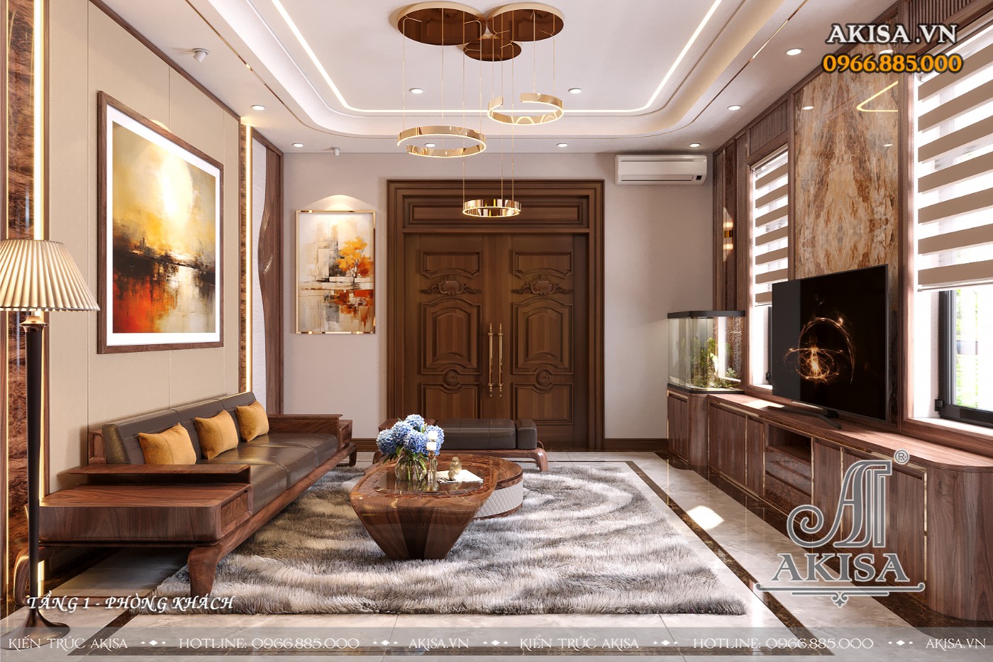 Thiết kế nội thất hiện đại gỗ tự nhiên - Phòng khách