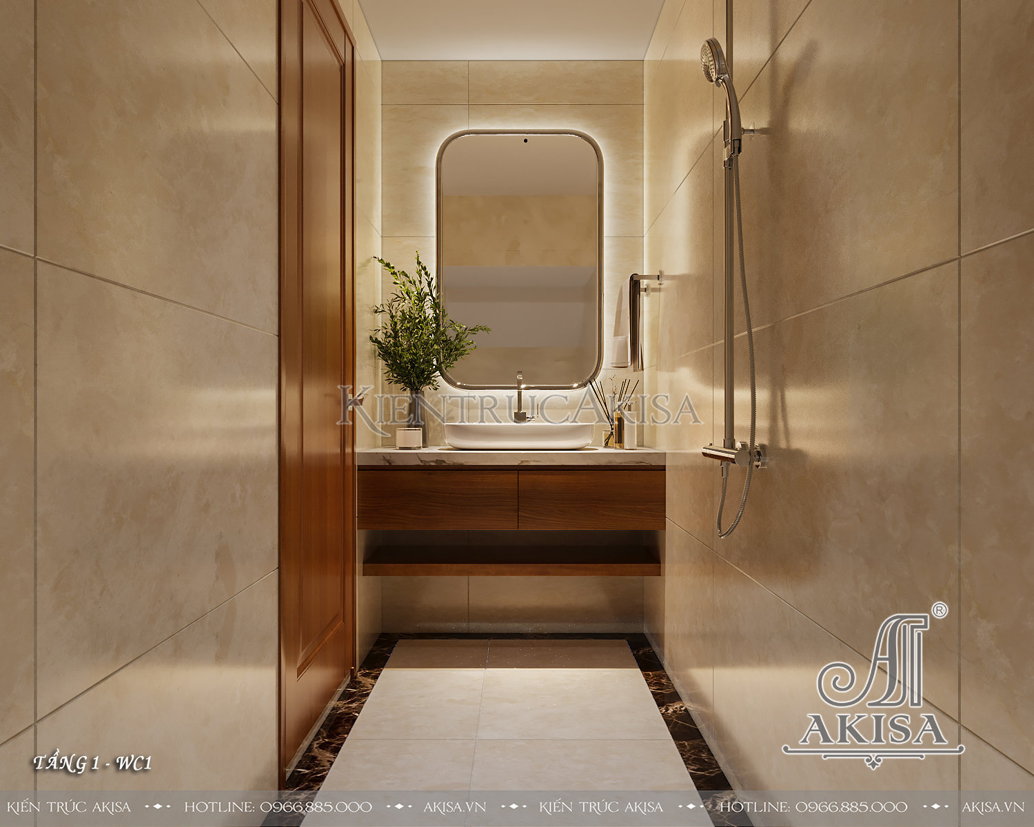Thiết kế nội thất nhà phố 2 tầng chất liệu gỗ tự nhiên - Phòng WC