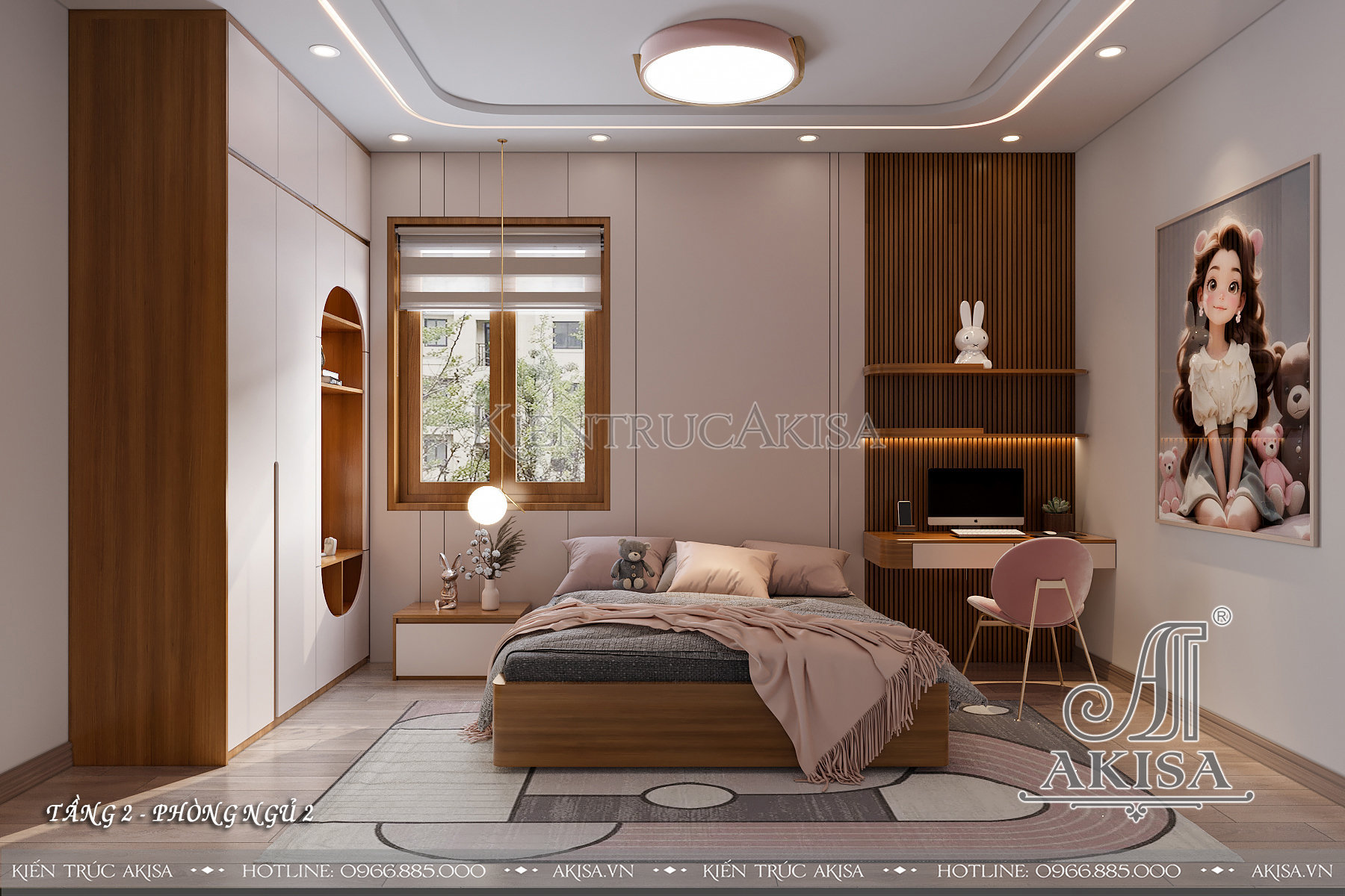 Thiết kế nội thất nhà phố 2 tầng chất liệu gỗ tự nhiên - Phòng ngủ 