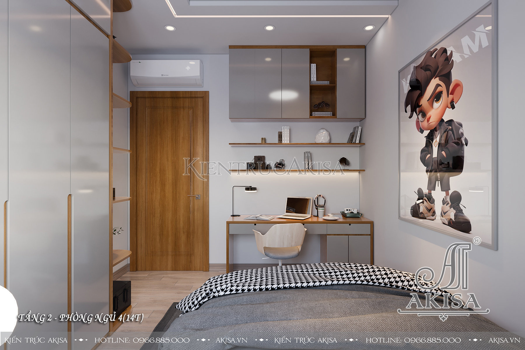 Thiết kế nội thất nhà phố 2 tầng chất liệu gỗ tự nhiên - Phòng ngủ 
