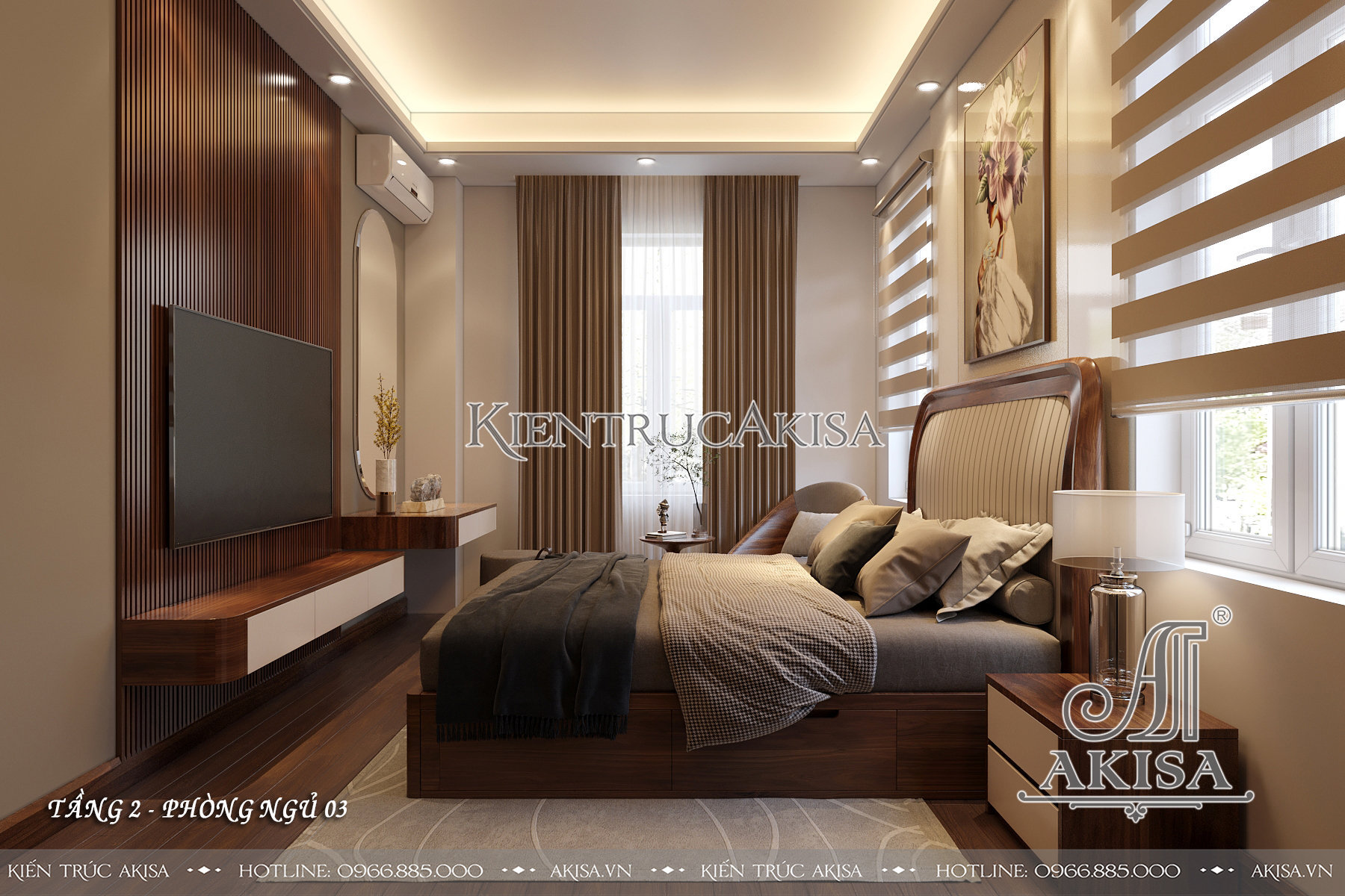 Mẫu nội thất gỗ óc chó kết hợp gỗ công nghiệp phong cách hiện đại - Phòng ngủ