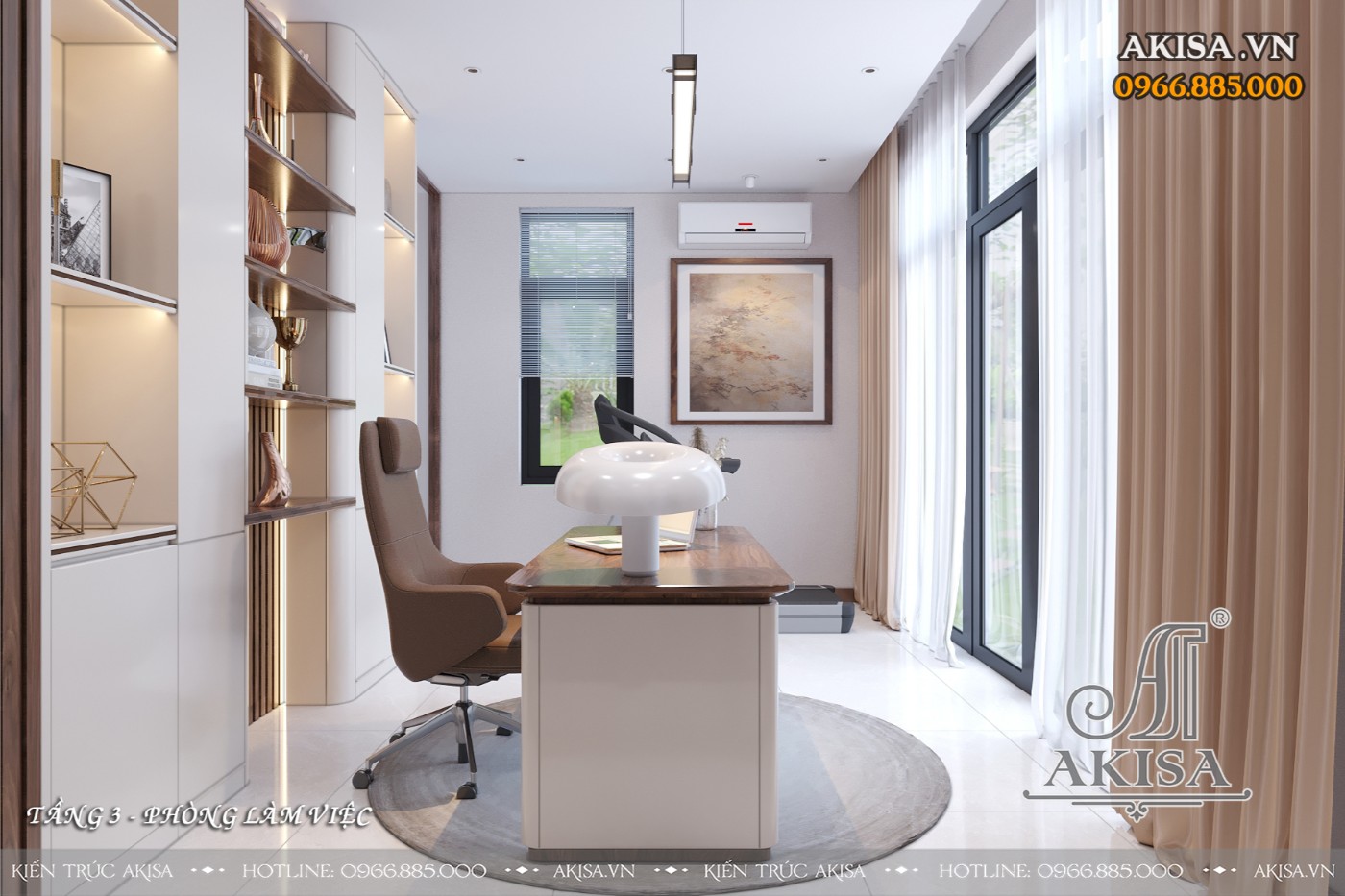 Nội thất biệt thự gỗ óc chó hiện đại - phòng làm việc
