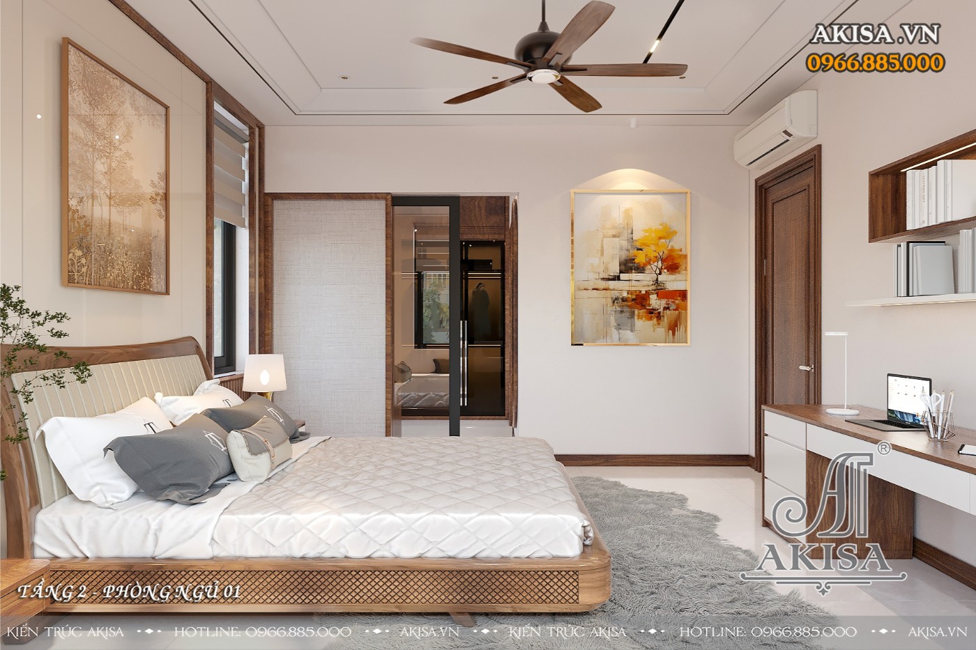 Nội thất biệt thự gỗ óc chó hiện đại - phòng ngủ