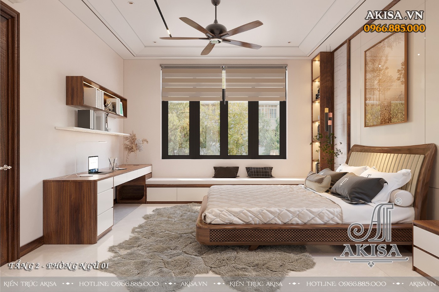 Nội thất biệt thự gỗ óc chó hiện đại - phòng ngủ