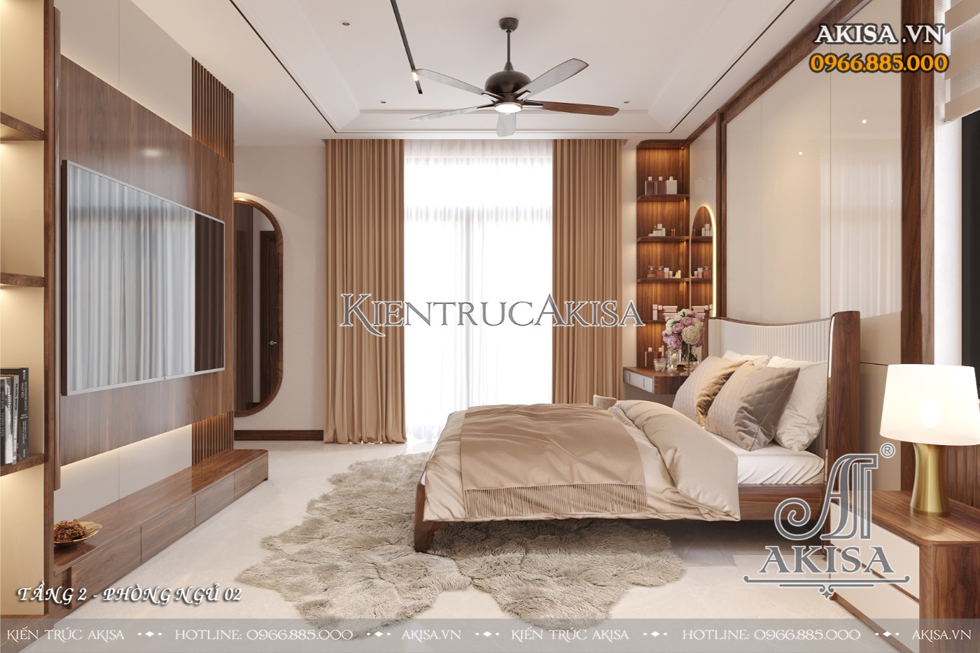 Nội thất biệt thự gỗ óc chó hiện đại - phòng ngủ