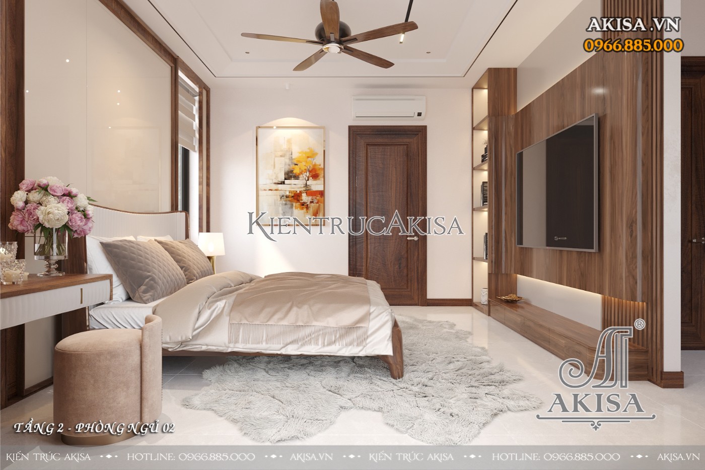Nội thất biệt thự gỗ óc chó hiện đại - phòng ngủ