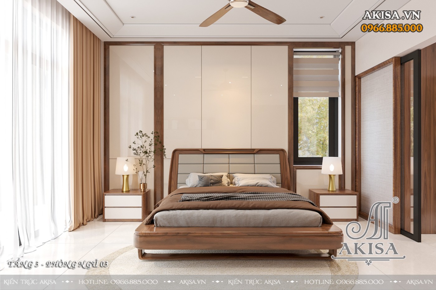 Nội thất biệt thự gỗ óc chó hiện đại - phòng ngủ
