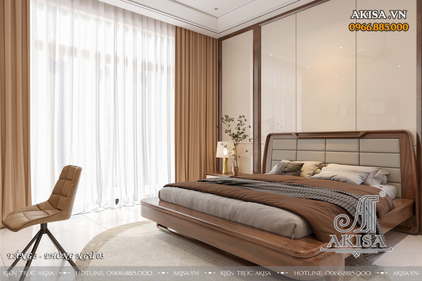 Nội thất biệt thự gỗ óc chó hiện đại - phòng ngủ