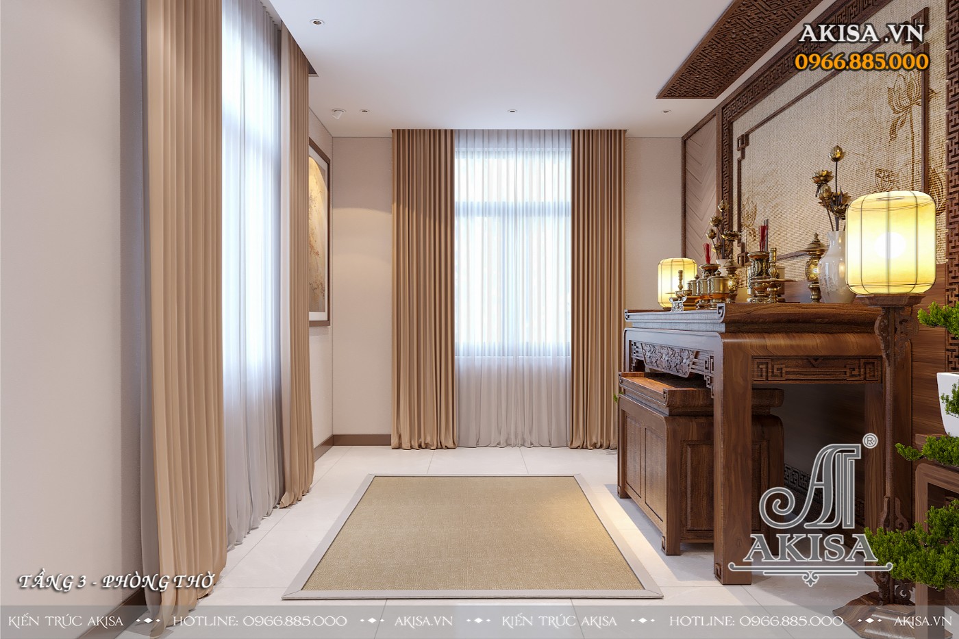 Nội thất biệt thự gỗ óc chó hiện đại - phòng thờ