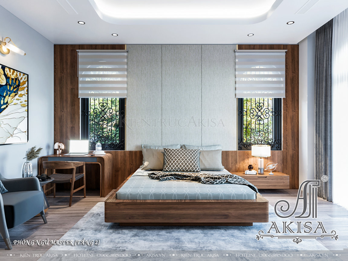 Phòng ngủ master sang trọng và tiện nghi dành cho vợ chồng gia chủ được thiết kế tinh tế và đẳng cấp