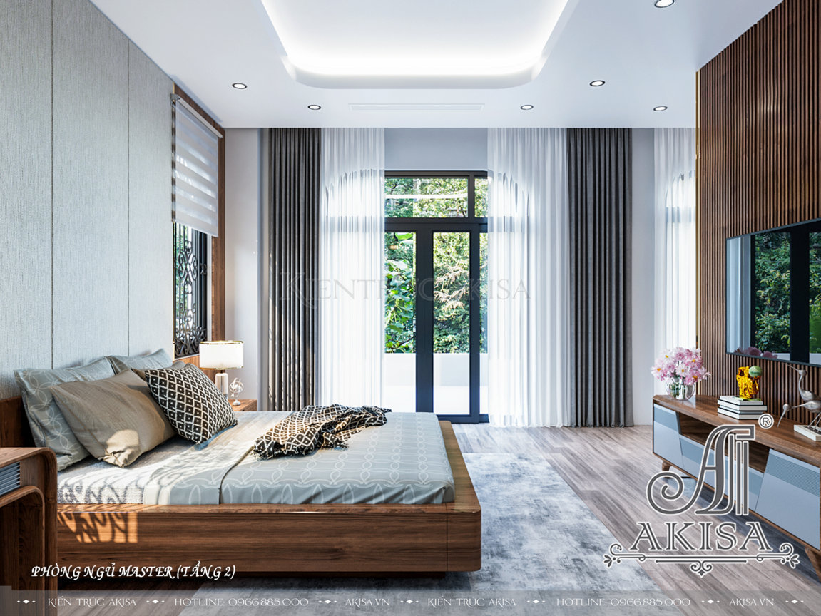 Màu sắc không gian nội thất phòng ngủ được kết hợp hài hòa tạo cảm giác thoải mái và thư thái