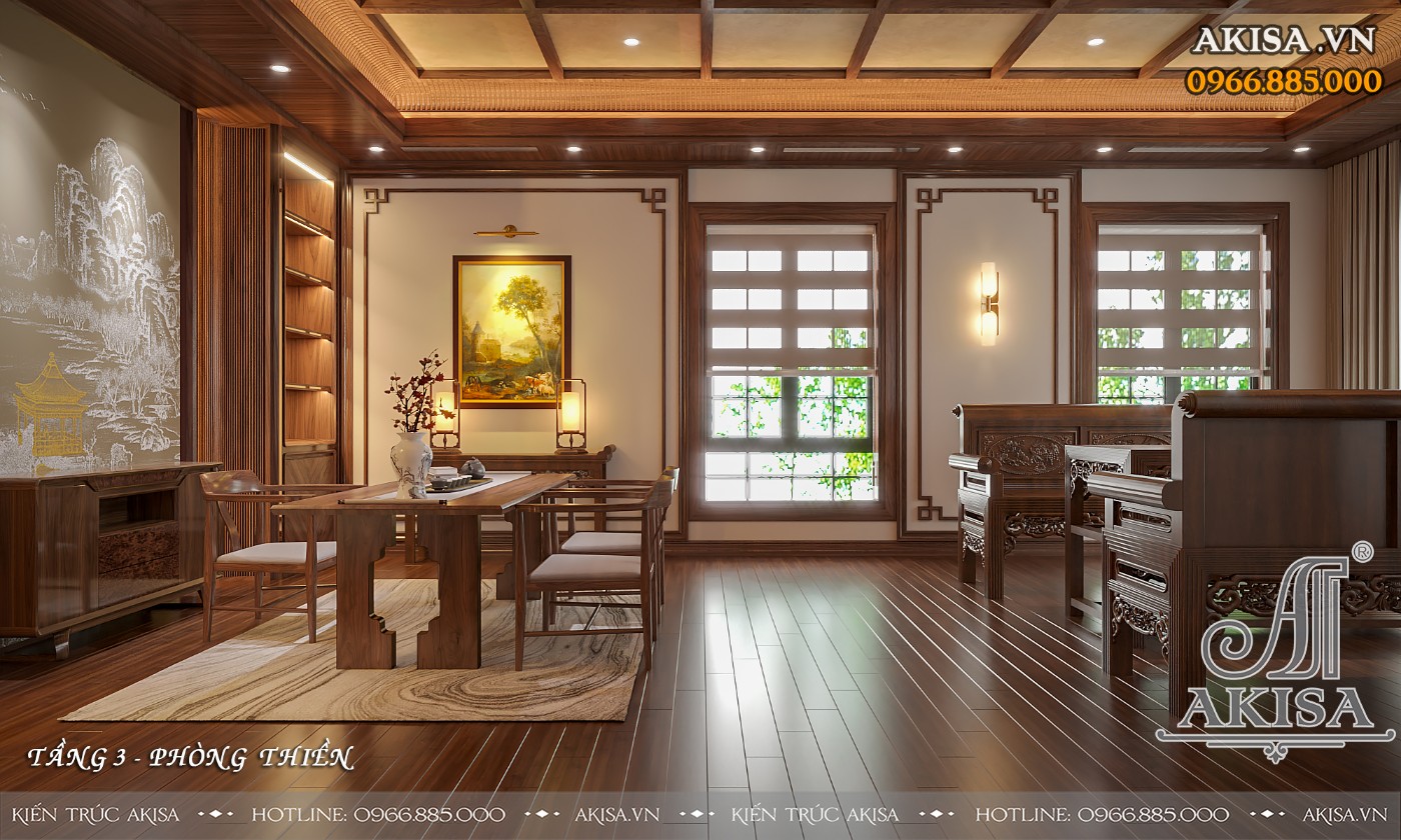 Mẫu nội thất gỗ óc chó hiện đại - Phòng thiền