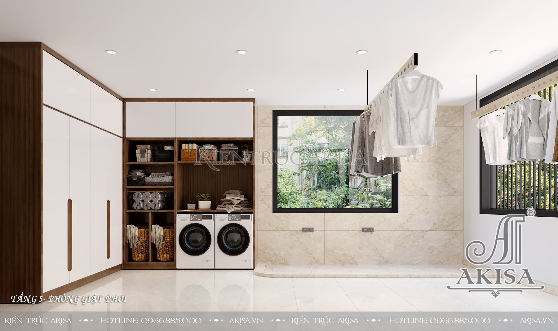 Thiết kế nội thất nhà phố 5 tầng đẹp hiện đại - Phòng giặt phơi