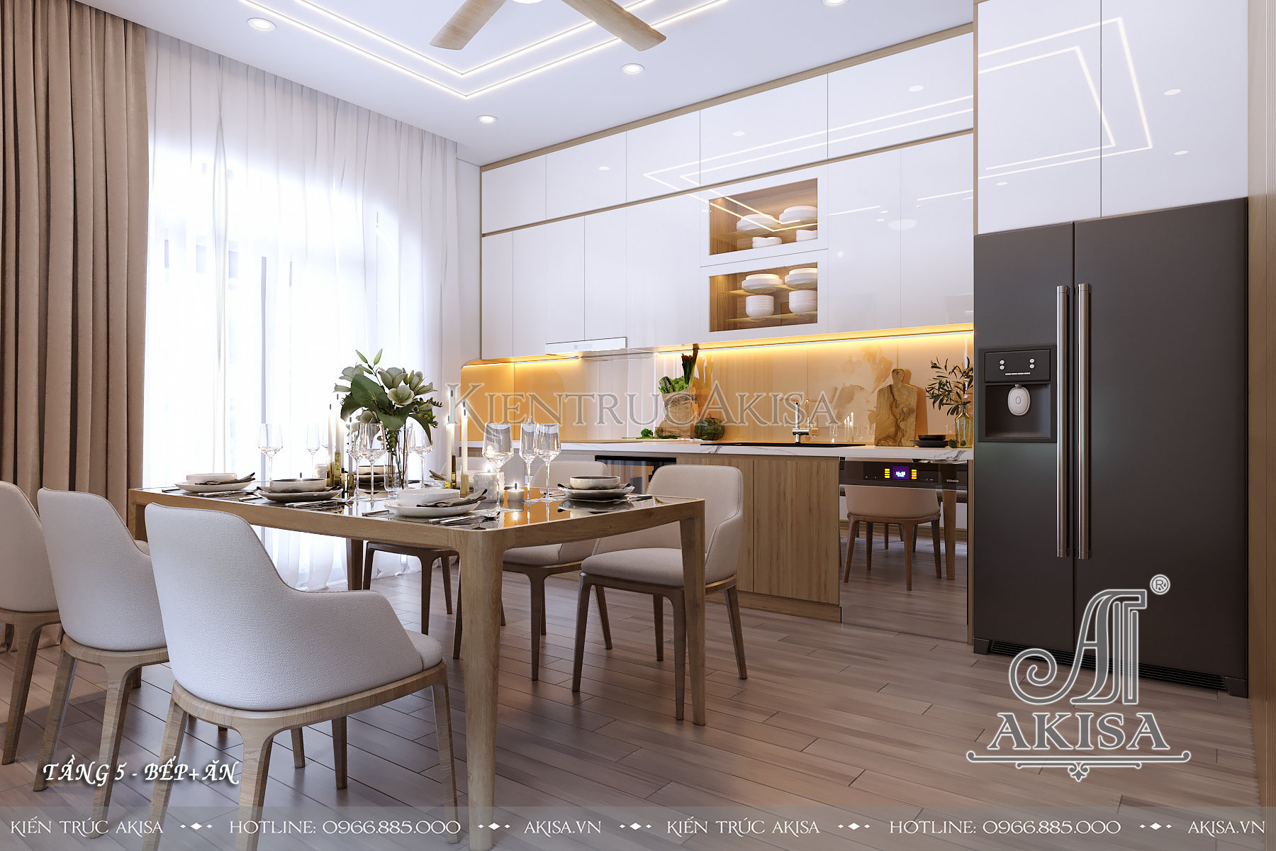 Thiết kế nội thất nhà phố 5 tầng đẹp hiện đại - Phòng bếp ăn