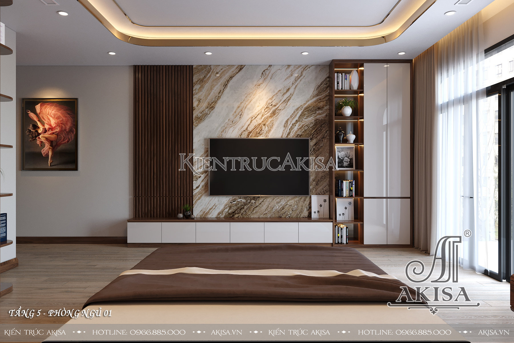Thiết kế nội thất gỗ óc chó đẹp hiện đại - Phòng ngủ 