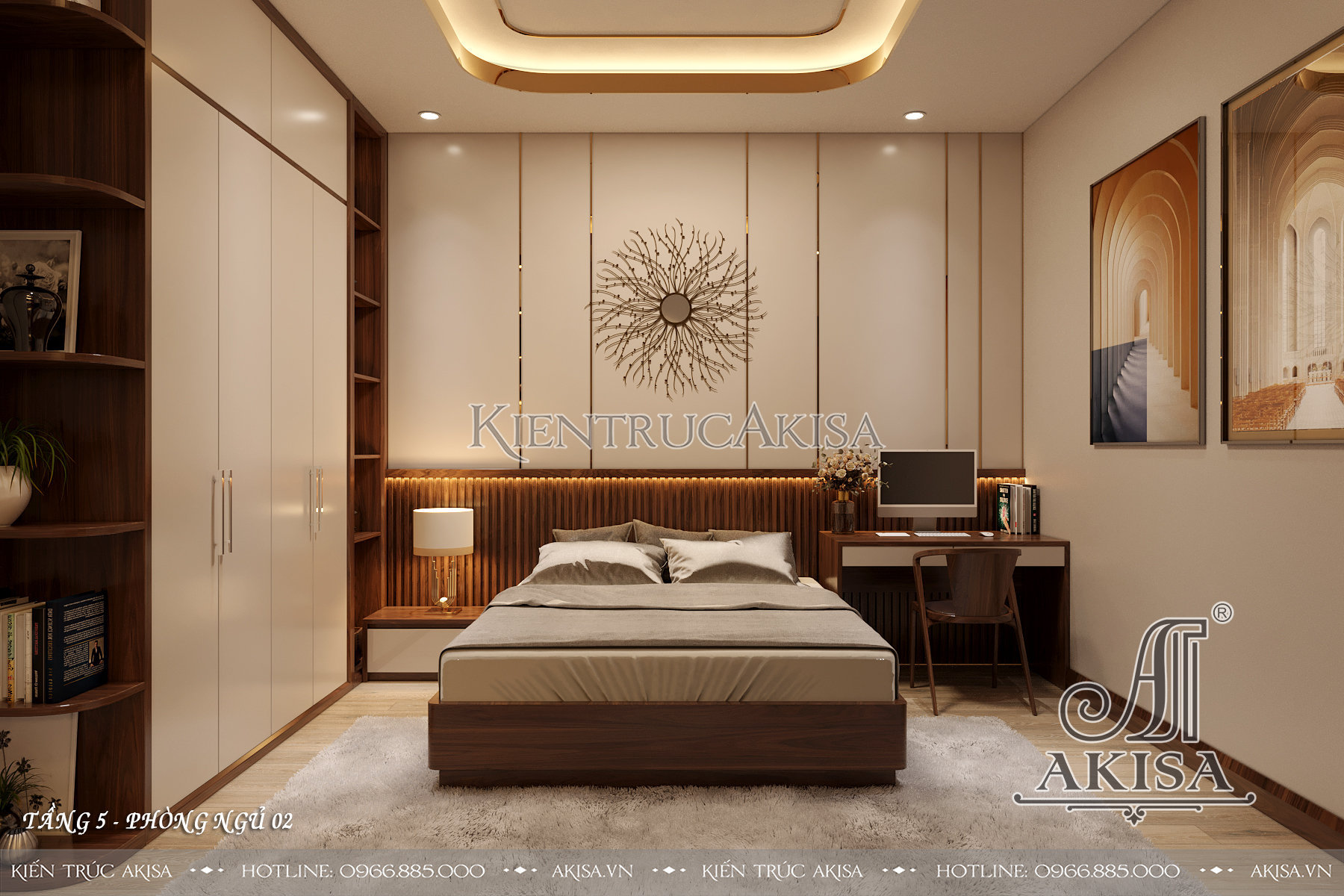 Thiết kế nội thất gỗ óc chó đẹp hiện đại - Phòng ngủ 