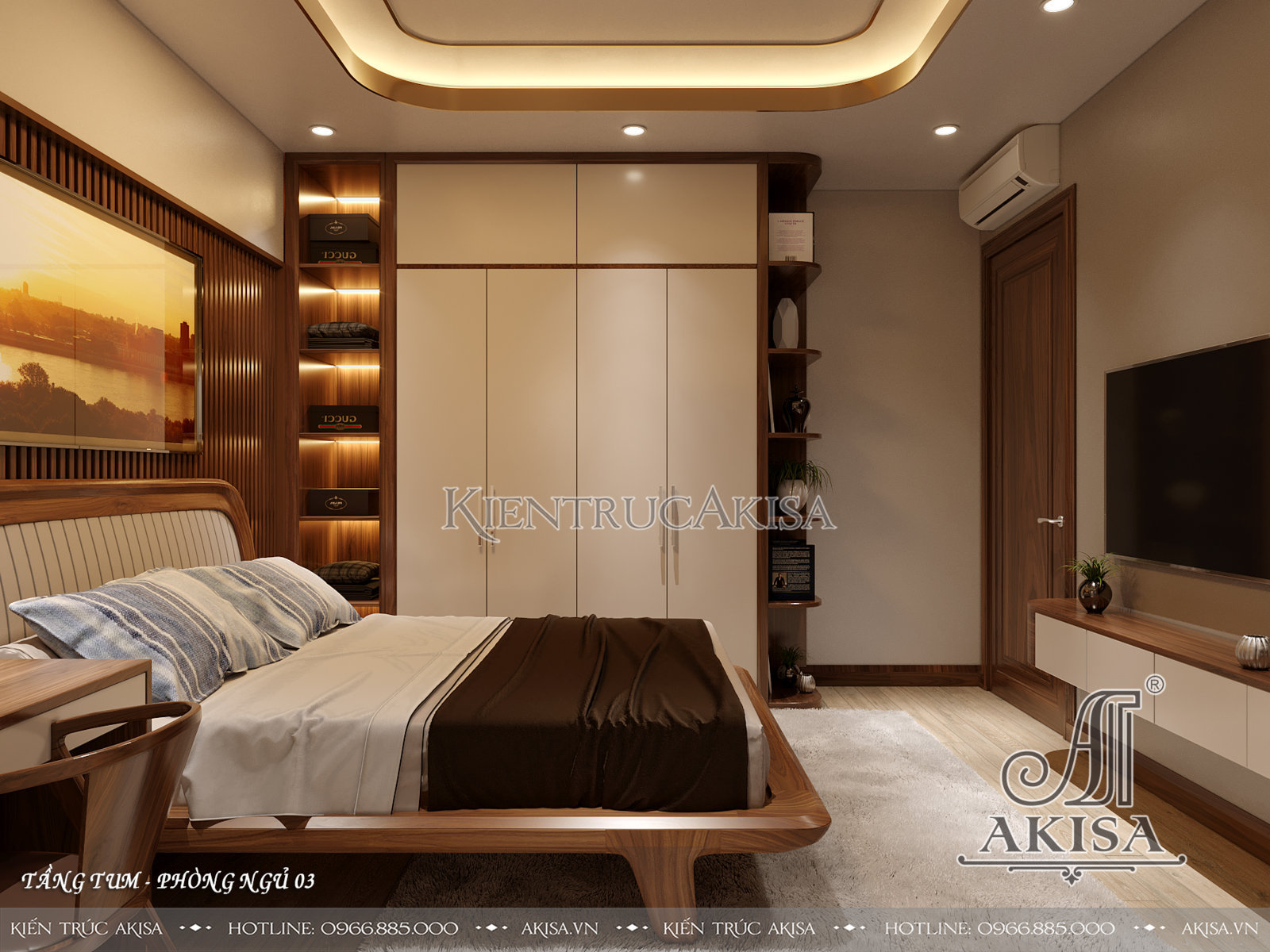 Thiết kế nội thất gỗ óc chó đẹp hiện đại - Phòng ngủ
