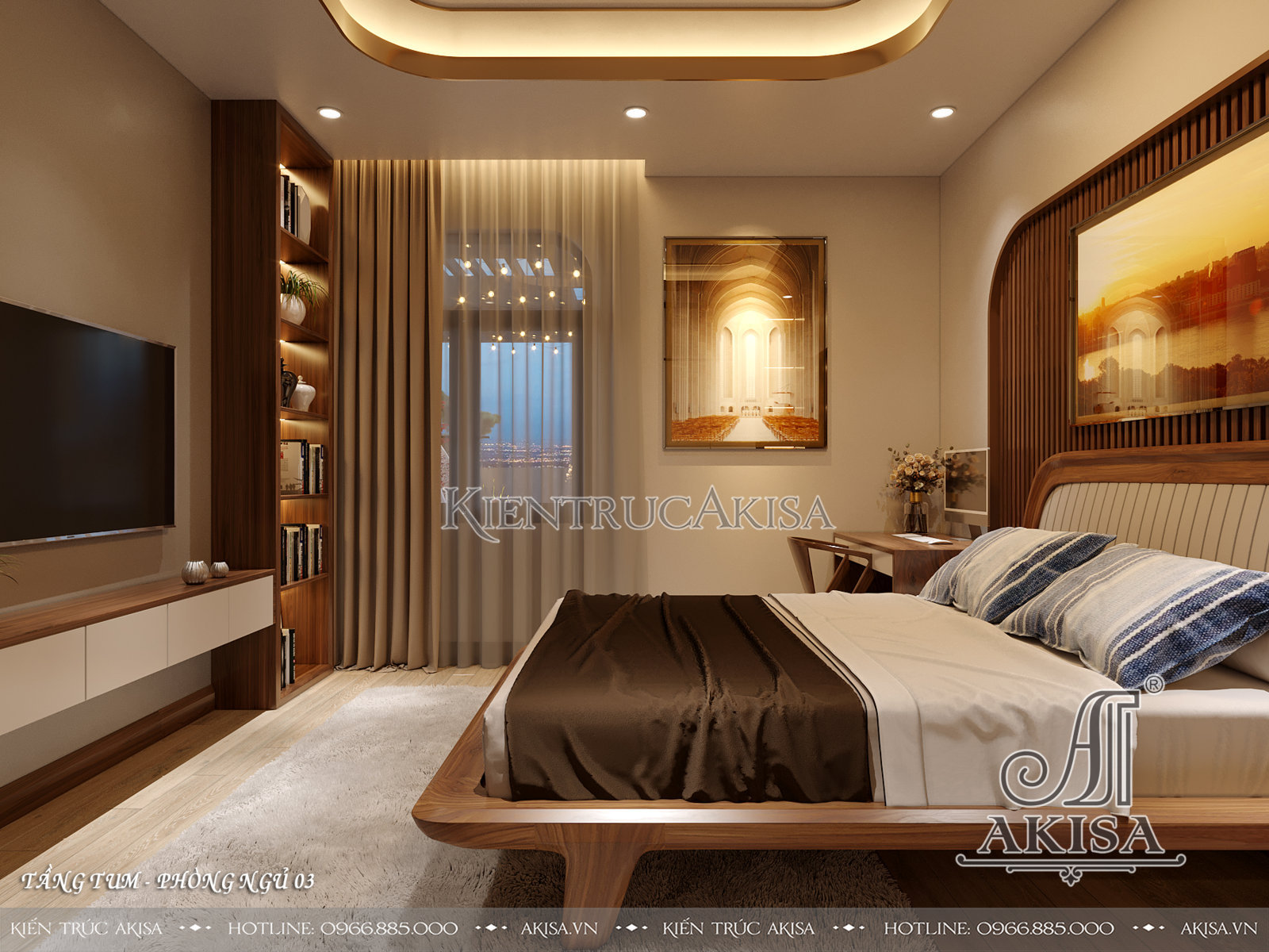 Thiết kế nội thất gỗ óc chó đẹp hiện đại - Phòng ngủ