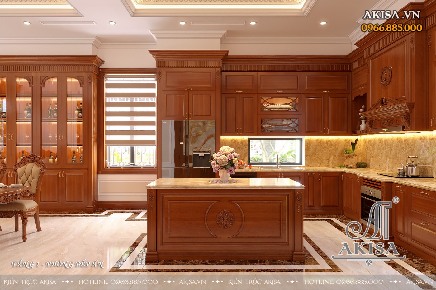 Mẫu nội thất biệt thự tân cổ điển gỗ gõ đỏ đẹp