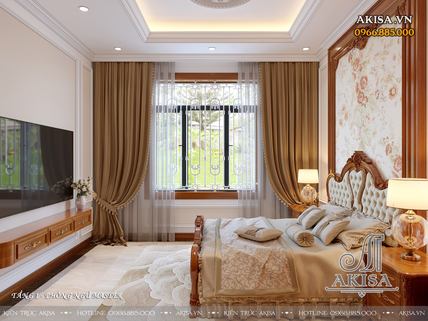 Mẫu nội thất biệt thự tân cổ điển gỗ gõ đỏ đẹp