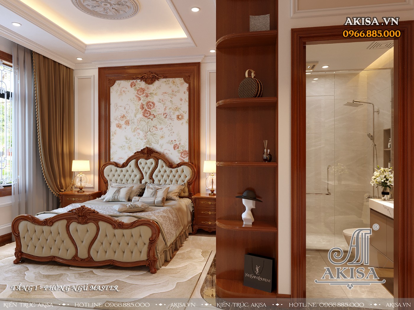 Mẫu nội thất biệt thự tân cổ điển gỗ gõ đỏ đẹp